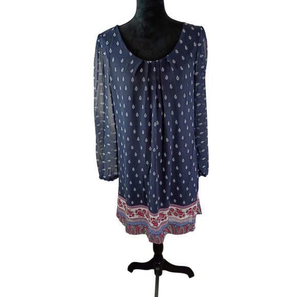 Sequins Hearts Women's Midi Dress Large Navy White Pink Red Boho Polyester - Picture 1 of 5